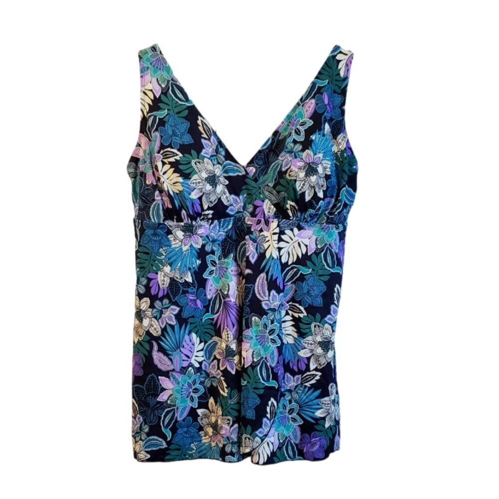 SWIMSUITS FOR ALL Navy Floral Swim Dress 18 Blue Turquoise Green Purple